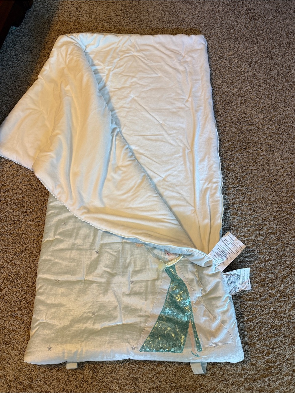Pottery Barn Kids White Sleeping Bag with Teal Dress Character - Picture 3 of 4